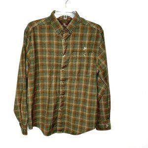 Three Forks Edition Men's M Olive Wool Cashmere Plaid Flannel Long Sleeve Shirt